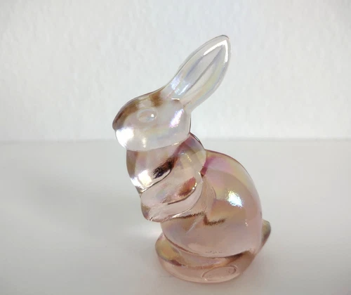 Fenton Glass Pink Bunny Rabbit Figurine 3” Original Sticker No Chips Easter