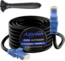 Cat 6 Outdoor Ethernet Cable 25 Ft Black, High Speed Heavy Duty Long Internet Ne