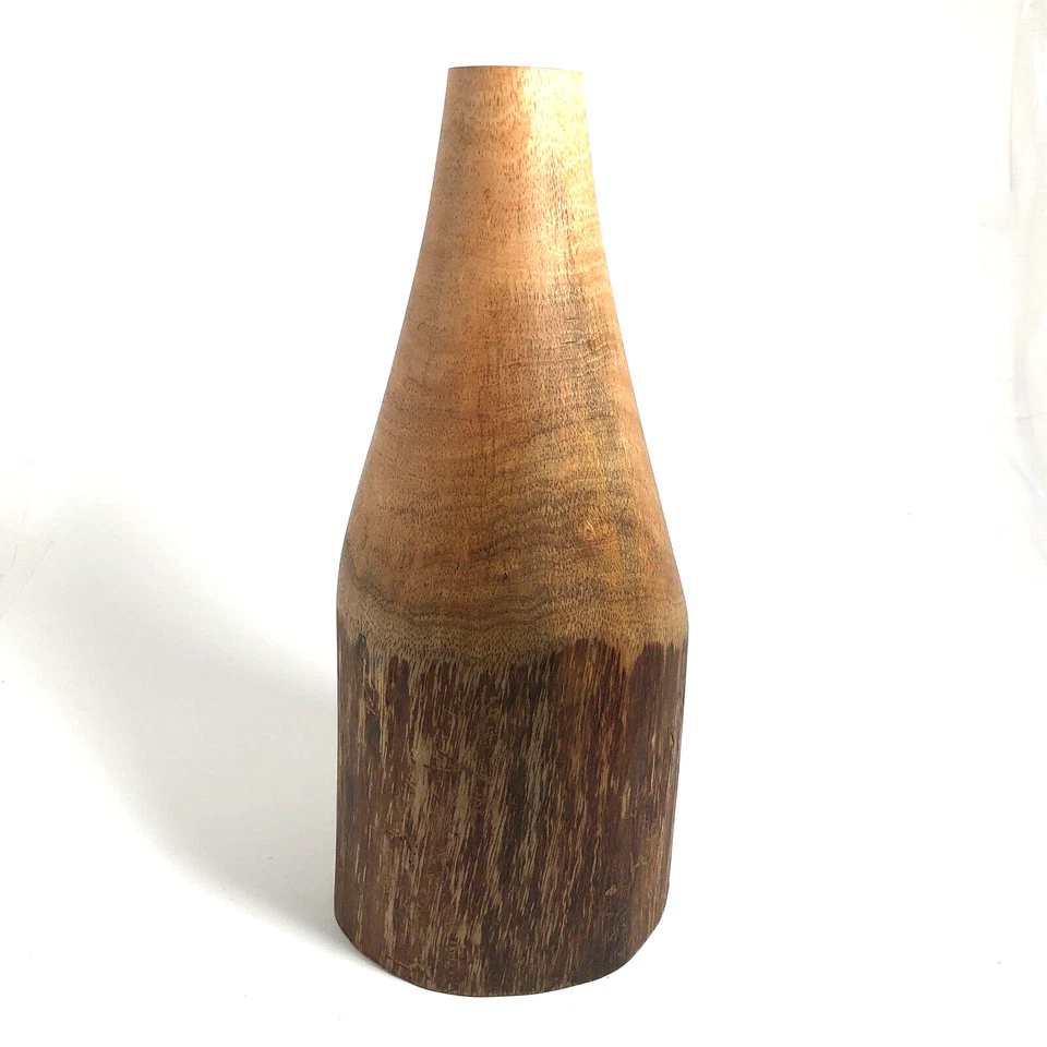 Jarrón de madera natural tallado a mano madera de mango hecho a mano Villacera 12" x 5" Foto 3 de 4