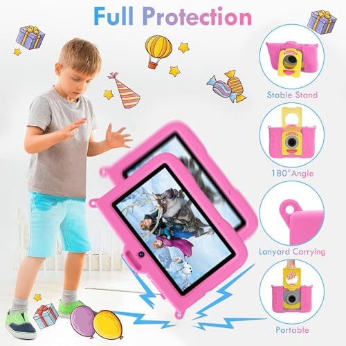 Kids Tablet 7 inch Android 13 Tablet for Kids,8GB RAM 64GB ROM 128GB Pink - Picture 2 of 8