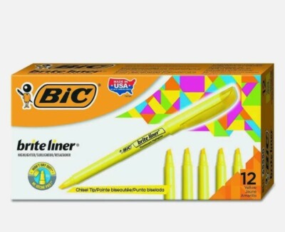 BIC Chisel Tip Brite Liner Highlighter Yellow 12-Count
