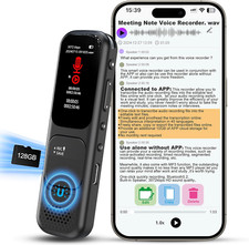 128GB (9360Hours) Digital Voice Recorder with APP, 3072Kbps Portable Audio Recor