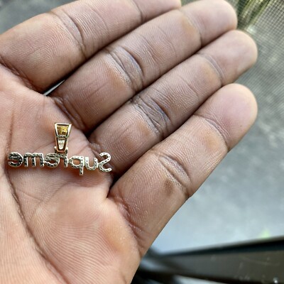Custom Real 10k Yellow Gold Diamond Supreme Pendant icebox Custom Real 10k Yellow Gold Diamond Supreme Pendant icebox