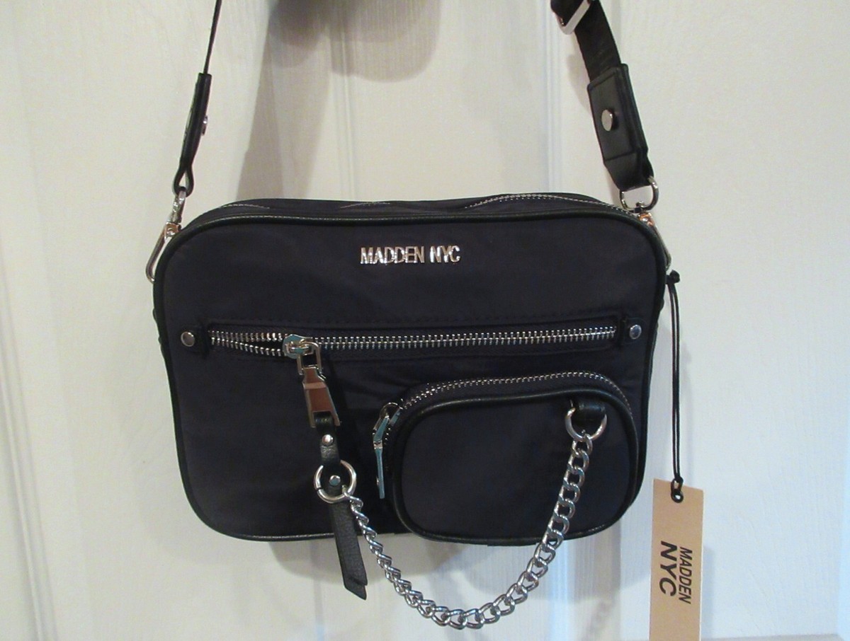 Steve Madden☆ ビンテージ風・クロスボディー・カメラバッグ STEVE MADDEN~Black CAMERA BAG CROSSBODY~NWT PURSE~Chain~Logo