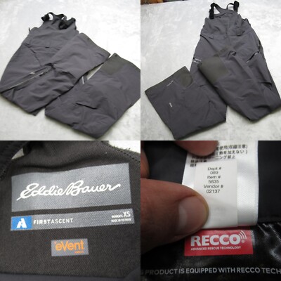 Eddie Bauer Bib Snow Pants Womens XS Gray First Ascent Waterproof RECCO Side Zip