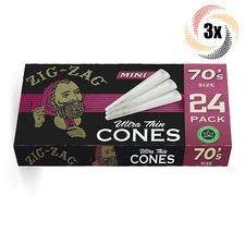 3x Packs Zig Zag Ultra Thin Cones | Mini 70's | 24 Cones Each | + 2 Free Tubes