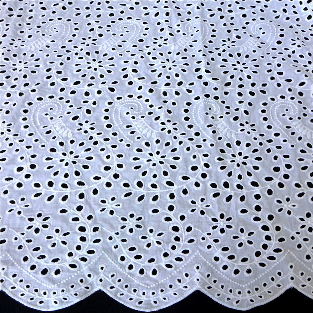 Off White Eyelet Cotton Lace Fabric Scalloped Edge Cotton Fabric By the Yard