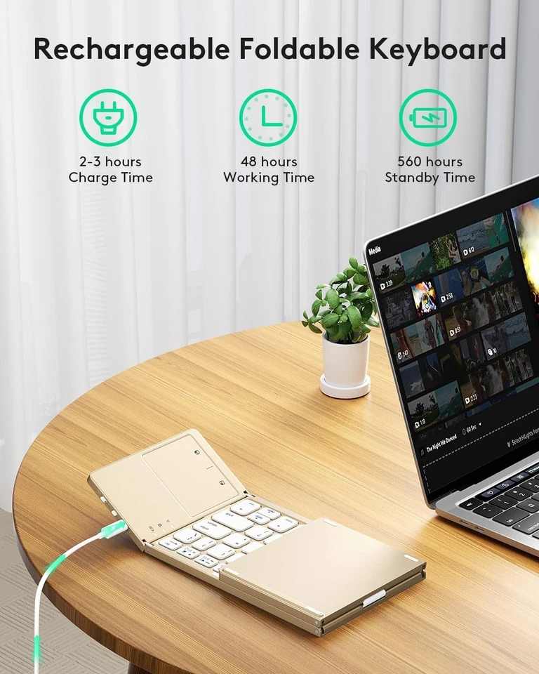 Foldable Bluetooth Keyboard with Touchpad - Portable Wireless Keyboard with Hold - Image 2 of 4