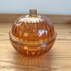 Vintage Marigold Carnival Glass Candy Dish Bowl with Lid Round Compote Amber