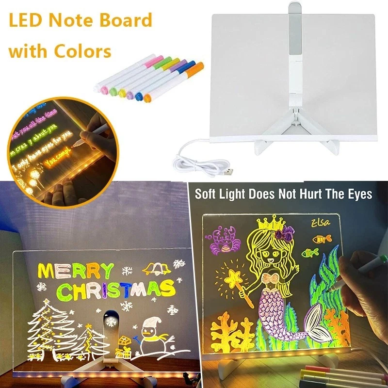 LED Note Board with Colors, Acrylic Dry Erase Board with 7 Pens for Home Office - Image 3 of 4