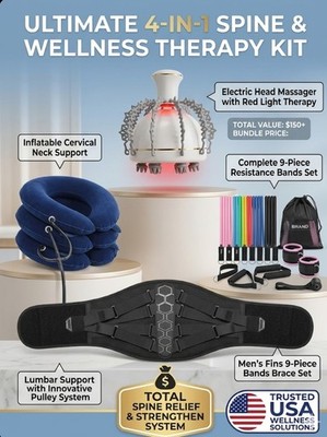 4-in-1 Spine Relief Kit-Head Massager Neck Traction Back Brace & Resistance Band