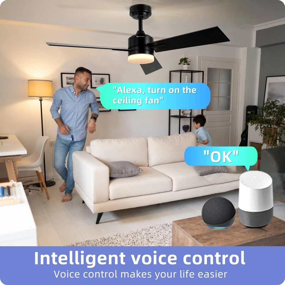 Samrt Ceiling Fan with Light52" Large Outdoor Ceiling Fans for PatiosLow Prof... - Image 3 of 4