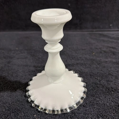 Vtg Fenton Silver Crest White Milk Glass Candlestick Holder