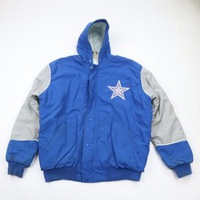 Vintage Dallas Cowboys Pro Line Starter Puffer Jacket Hooded Mens Large Blue NFL