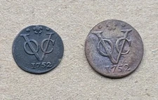 SET Nominal 1752 Half 1/2 & 1 Duit Netherlands VOC New York Penny Coin_Z203