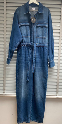 DONNA IDA Denim Jumpsuit UK 12 Medium Very Relaxed Free Spirit Gürtel Blau Lang