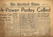 HARTFORD TIMES 9/28 1938 Hitler Calls for 4-Power Meet in Munich