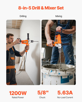 Drill Mixer 1200W 0-750RPM Corded Electric Drill Mixers Set Concrete Mixer