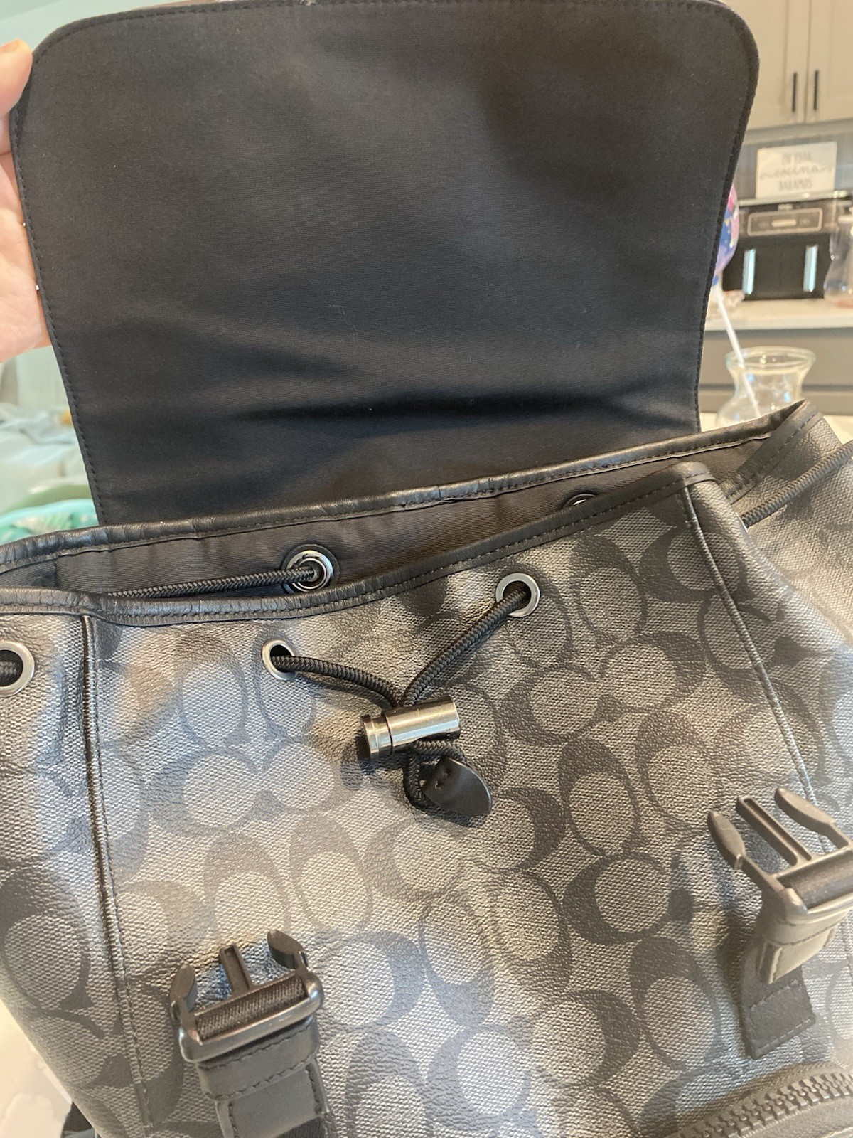 Coach Signature Drawstring Backpack Black/Gray Padded… - Gem