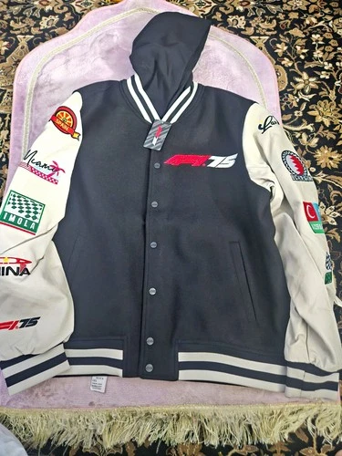 Formula 1 F175 Varsity Jacket XS Black/White Hooded Snap Patches MPN F175251BA video thumbnail
