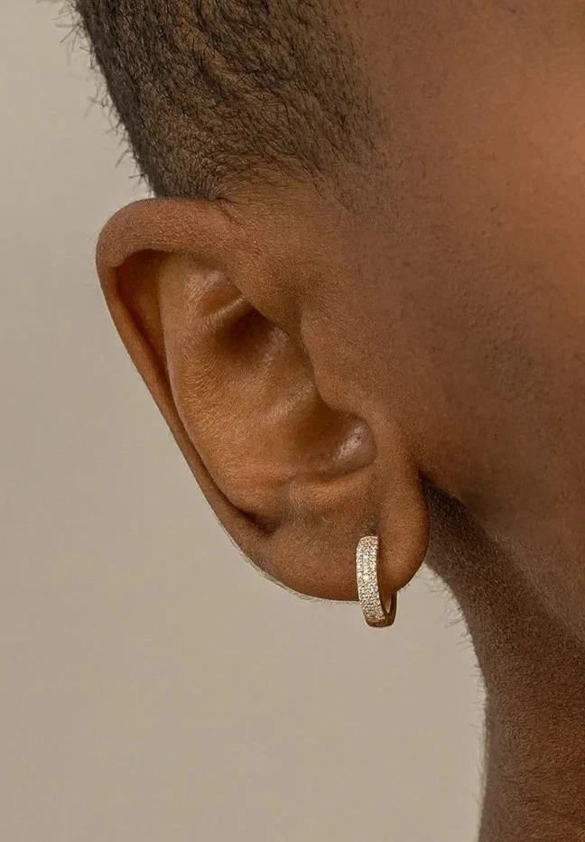 Lab Grown Diamond Mens Single Hoop Earring 0.50 Ct Round 14k Yellow Gold - Image 3 of 4