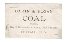 Antique 1885 Business/Trade Card Dakin & Sloan Coal Dealers Buffalo NY