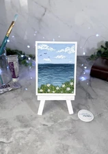4x3 ORIGINAL Mini Painting Daisy Ocean Scene Metallic Signed Calmly Create