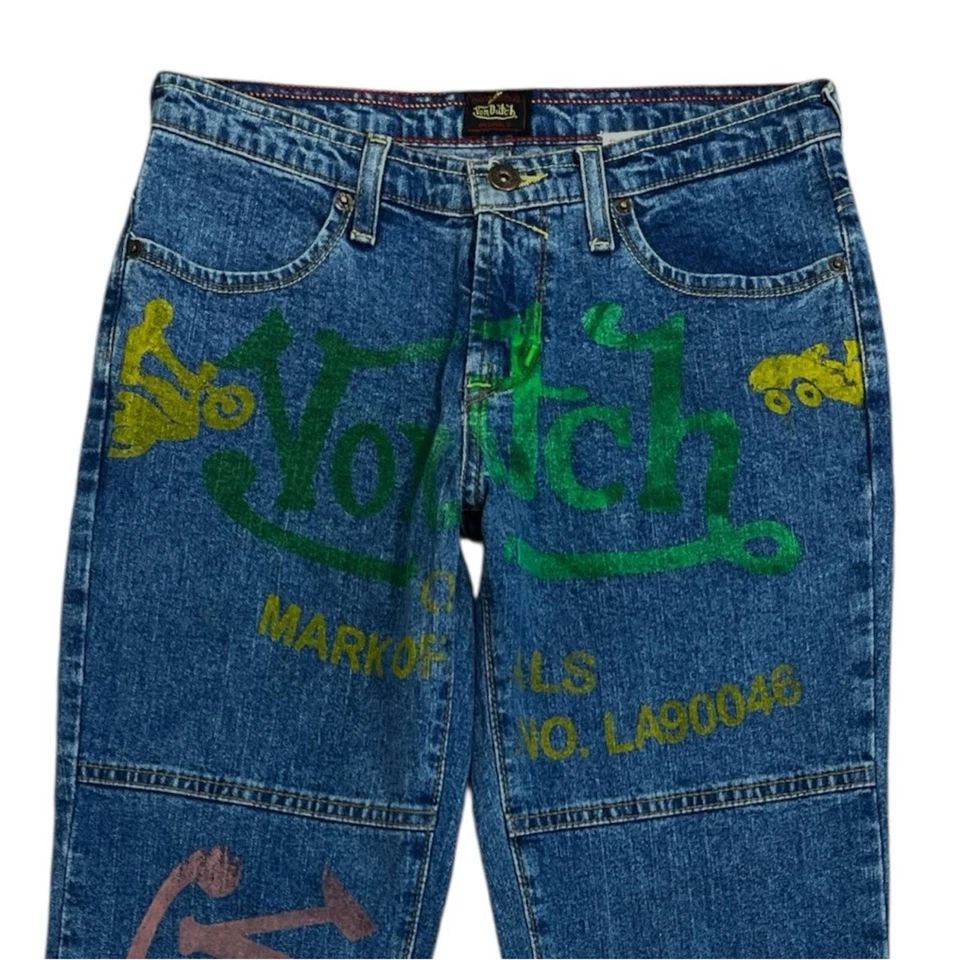 Y2K Vintage Von Dutch Logo Graffiti Flare Denim Jeans size 5 - Image 2 of 4