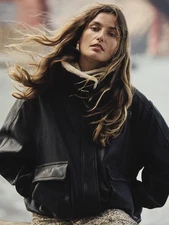 BANANA REPUBLIC Distressed Leather Flight Jacket M Medium | Shearling Collar NEW