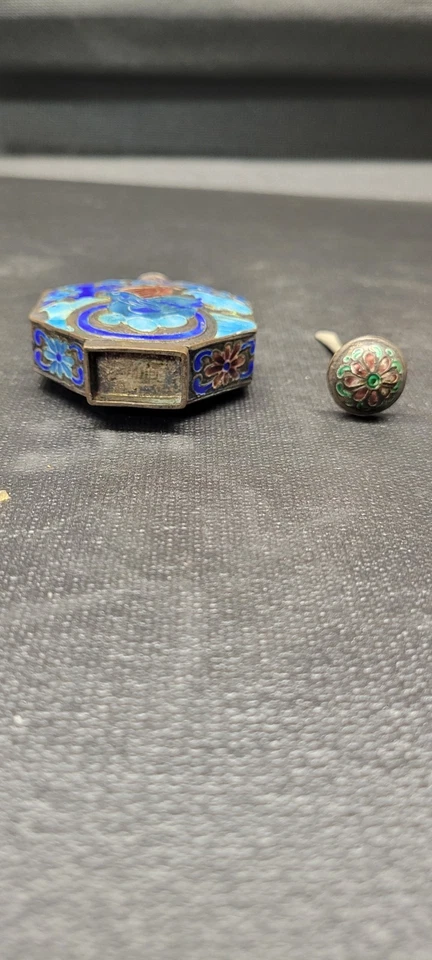 Botella de tabaco esmaltada Cloisonné con motivo floral Foto 3 de 4