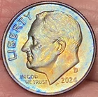 2024-D Roosevelt Dime Beautiful Brilliant Gold/Rainbow Toned Coin   #5