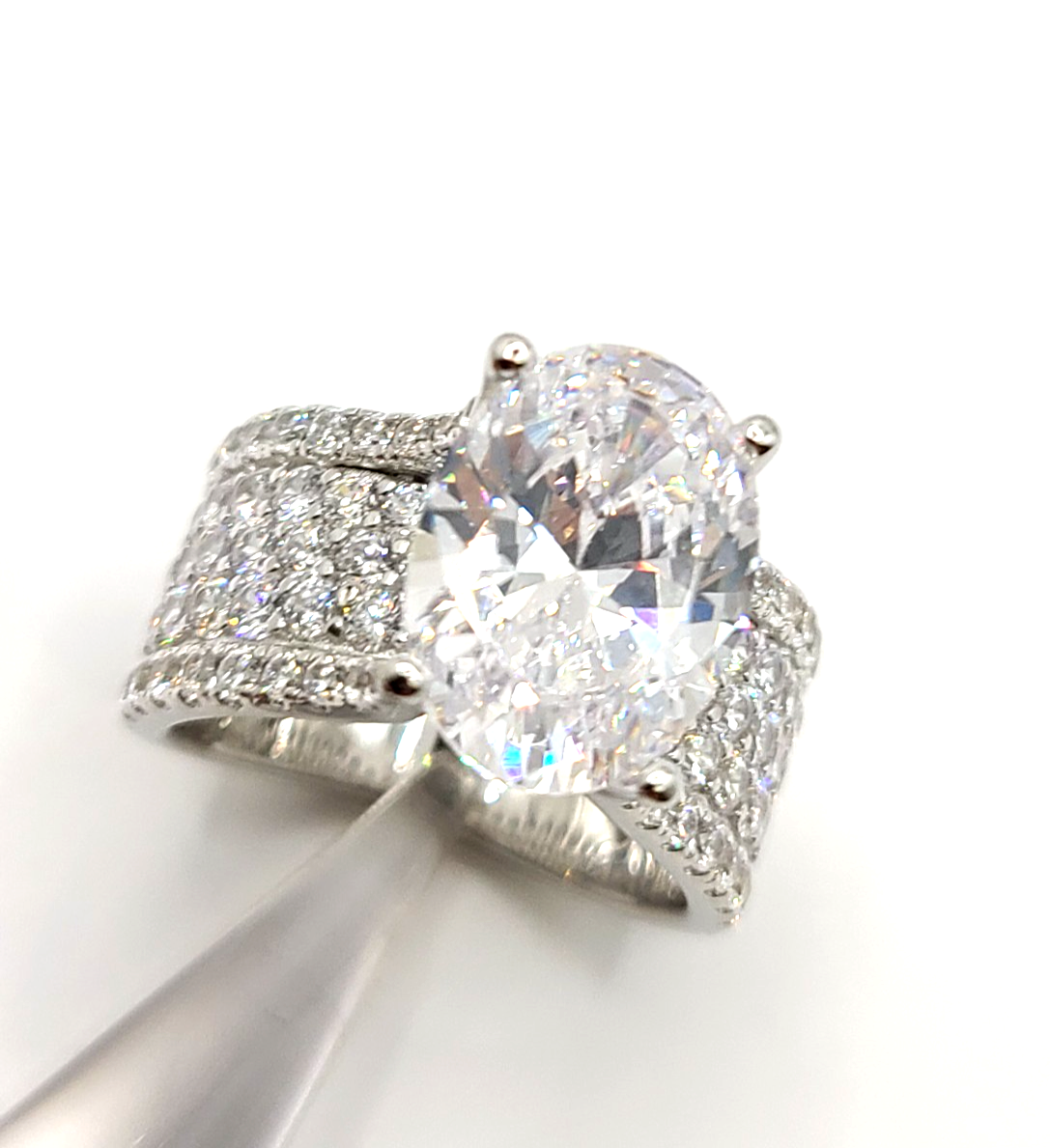 Jzora Handmade 5ct Luxury Oval-Cut Multi-Row Sterling Silver Ring