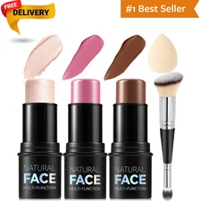3Pcs Cream Contour Stick Makeup Kit - Highlighter, Blush, Bronzer, LIGHT MEDIUM