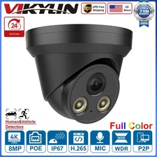 VIKYLIN 4K 8MP 24/7 FullColor Night Vision IP Camera Turret MIC Waterproof Black