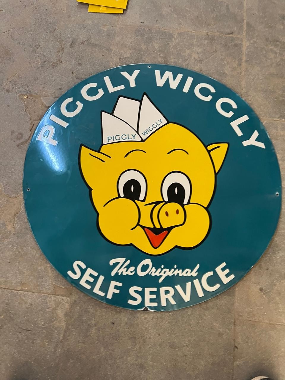 PORCELIAN PIGGLY WIGGLY ENAMEL SIGN SIZE 30X30 INCHES DOUBLE SIDED