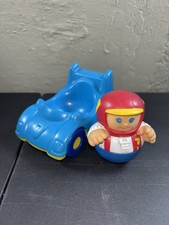 Playskool Weeble Wobbles 1990 Blue Race Car and 1987 Driver
