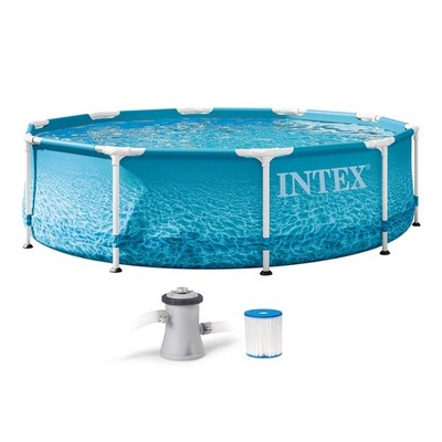 INTEX 28207EH Beachside Metal Frame Above Ground Swimming Pool Set 10ft x 30in