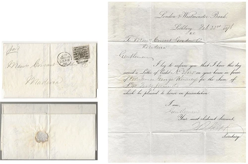 GB QV entire 1876 London to Madeira, Portugal SG 146 6d grey pl. 14 GN/NG