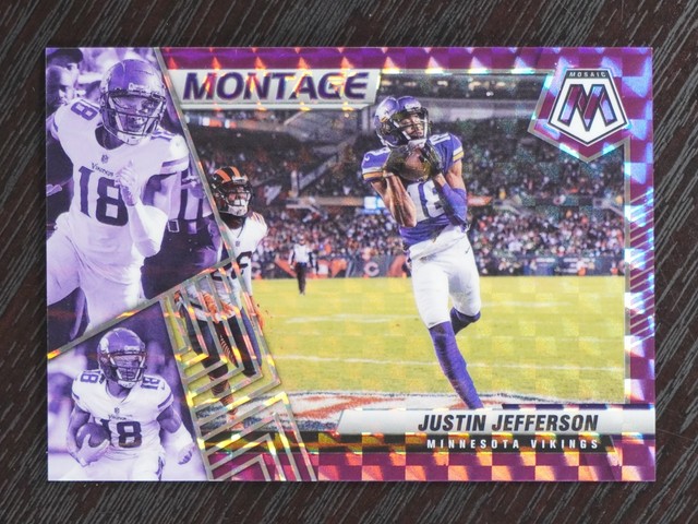 2022 Panini Mosaic Montage Justin Jefferson #M-21 Purple Prizm /49 Vikings