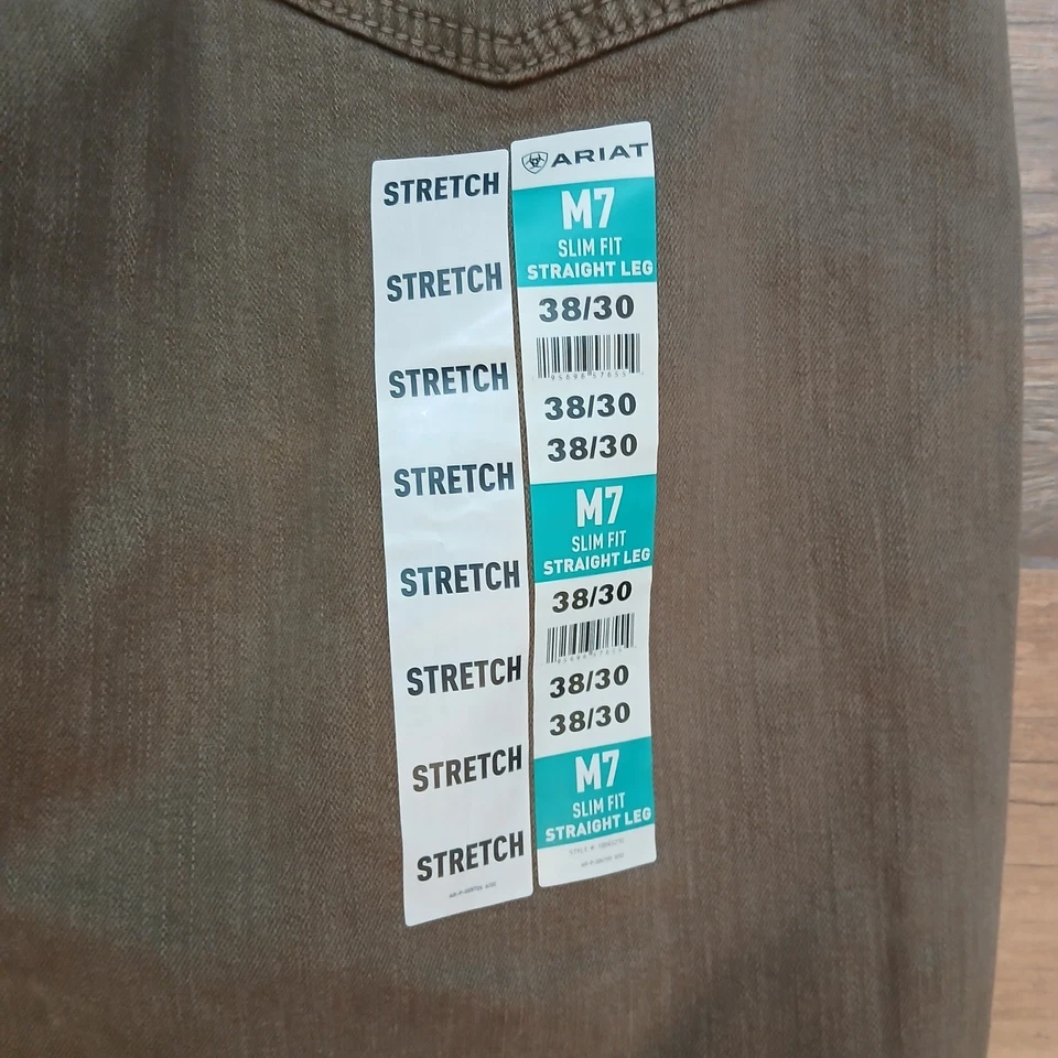 Jeans ARIAT Para Hombres 38x30 Marrón Turba Denim M7 Calce Ajustado Pierna Recta Elastizados Rodeo Foto 2 de 4