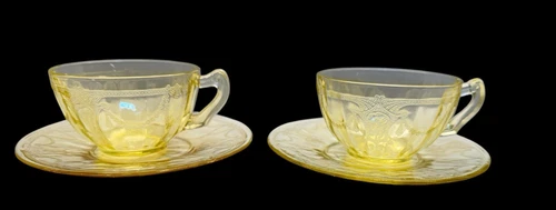 Vintage Anchor Hocking Cameo Ballerina Topaz Yellow Cup & Saucer Set- Set of 2