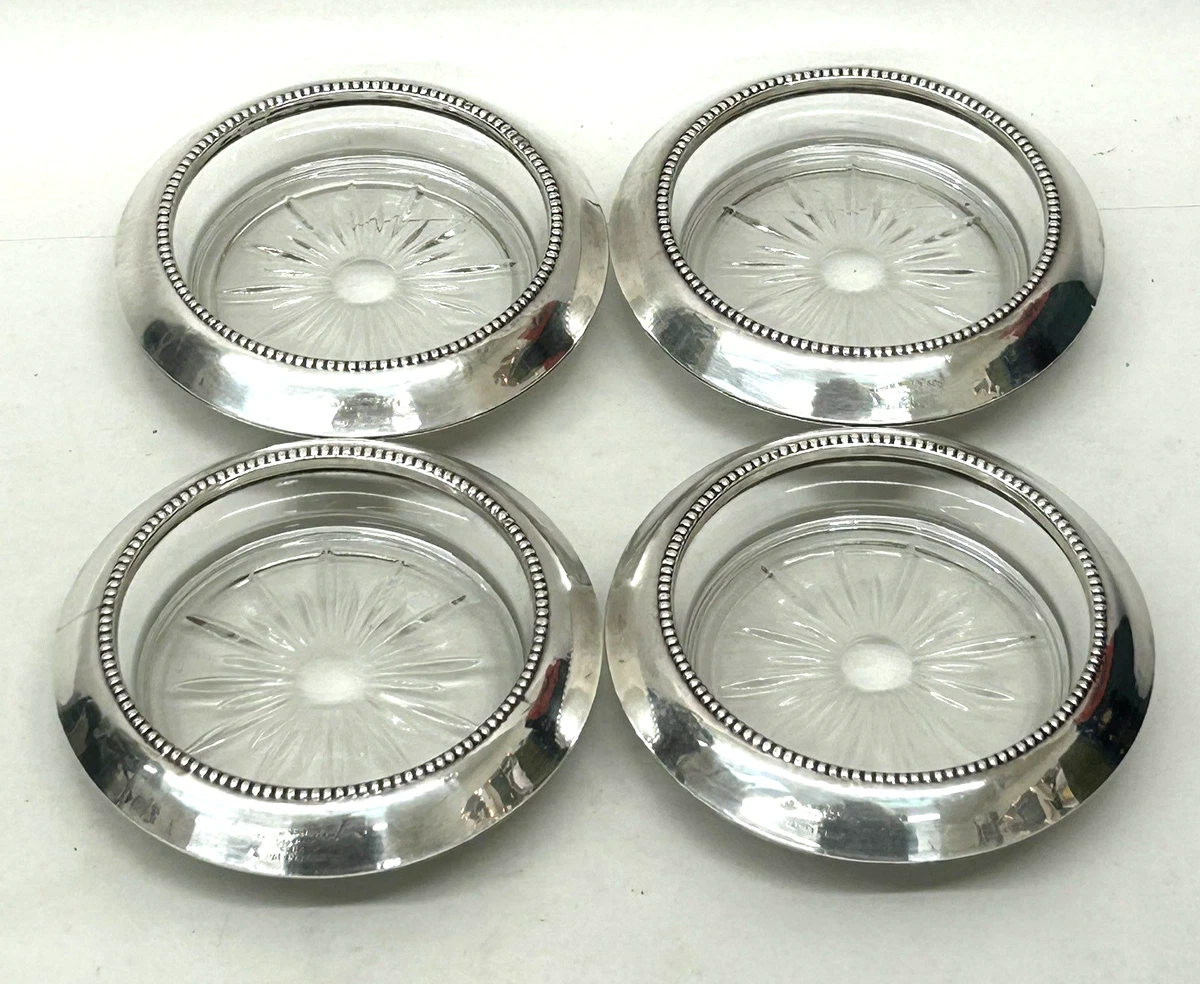 【Frank M. Whiting】 パール グラスコースター【純銀/ガラス】 Frank M. Whiting 1900-1940 Antique US Sterling Silver Dishes