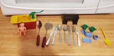 Vintage 50's Miniature Doll House Furniture and Child's Silverware