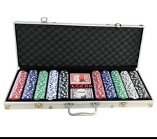 500 Piece Texas Hold Em Poker Set Tin Case Cards Deck Chips Mat Dice Casino Game