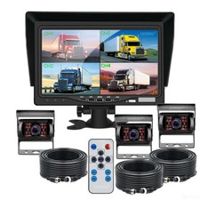 7" Quad Split Monitor 3x CCD Rear View Backup Camera For Bus Truck RV Trailer