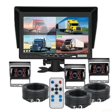 7" Quad Split Monitor + 3x CCD Rear View Backup Camera For Bus Truck RV Trailer