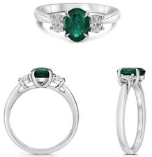 1.73CT DIAMOND  AAA EMERALD PLATINUM 3D OVAL CLASSIC 3 STONE ENGAGEMENT RING