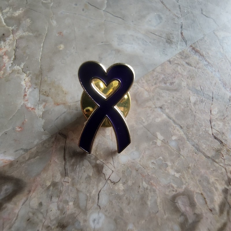 Vintage Deep Purple Heart Awareness Ribbon Lapel Pin