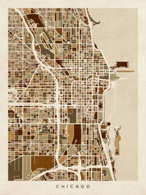 Poster - Chicago Map, Modern Abstract City Streets, 4 Sizes