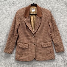 Vintage Koret Wool Blend Jacket Women 8 Houndstooth Lined Suede Collar Ukraine